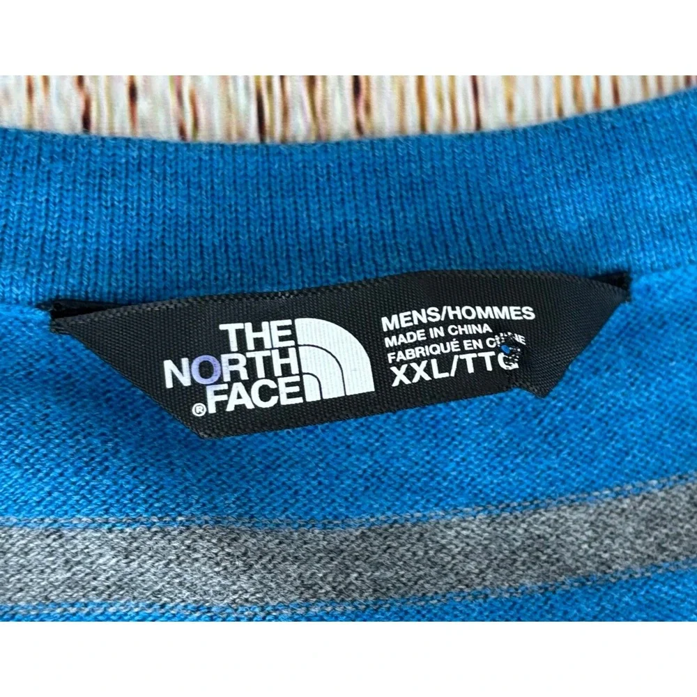 The North Face Sweater Mens 2XL‎ Blue Striped Wool Blend Crew Neck Pullover